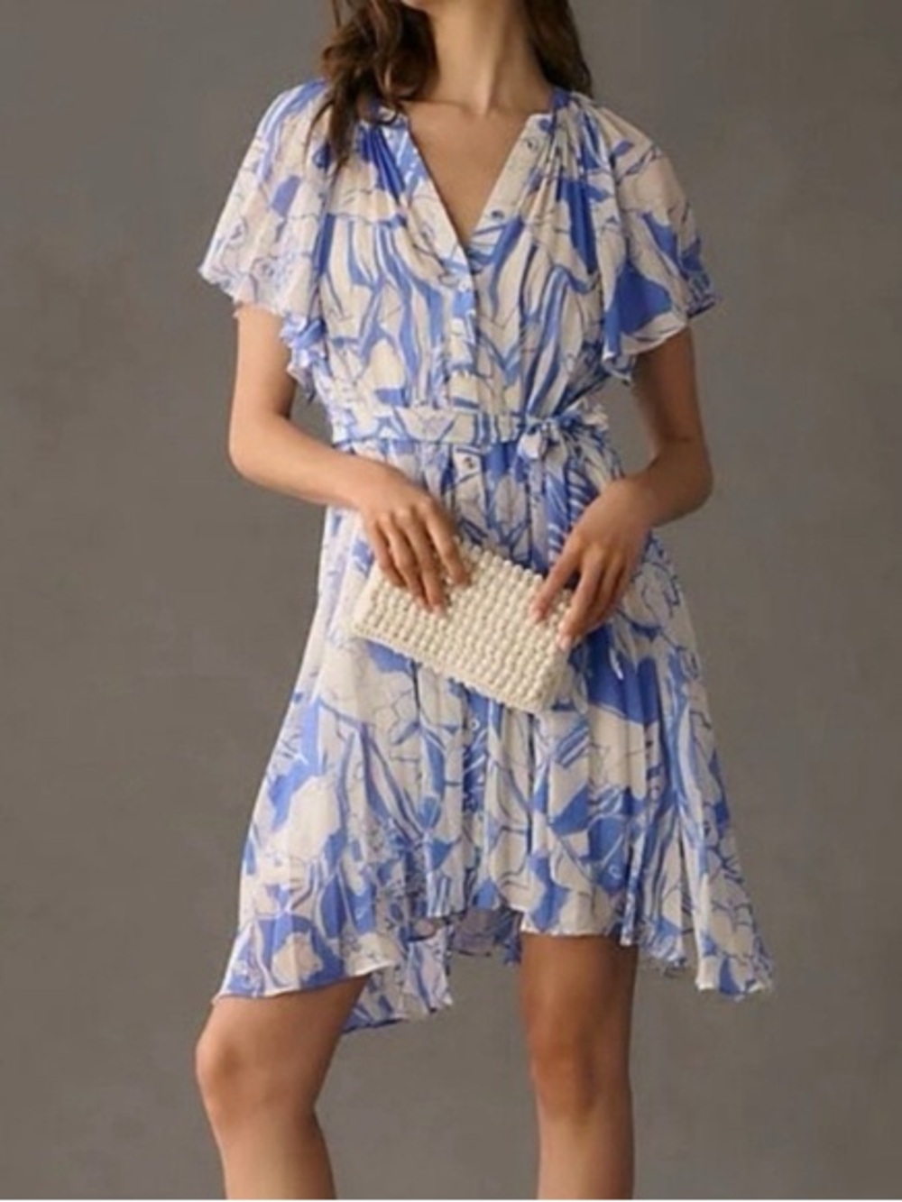 Anthropologie Blue and White Floral High-Low Dress